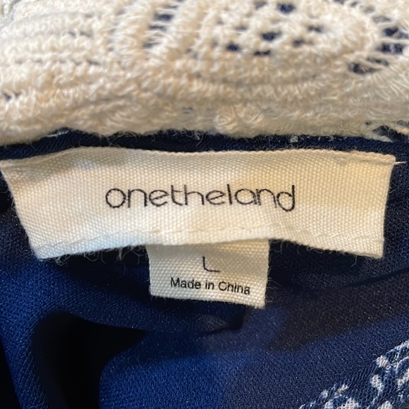 Woman Large Dress Onetheland Navy Blue Small Print Crochet Lace Straps & Decor - Picture 8 of 10